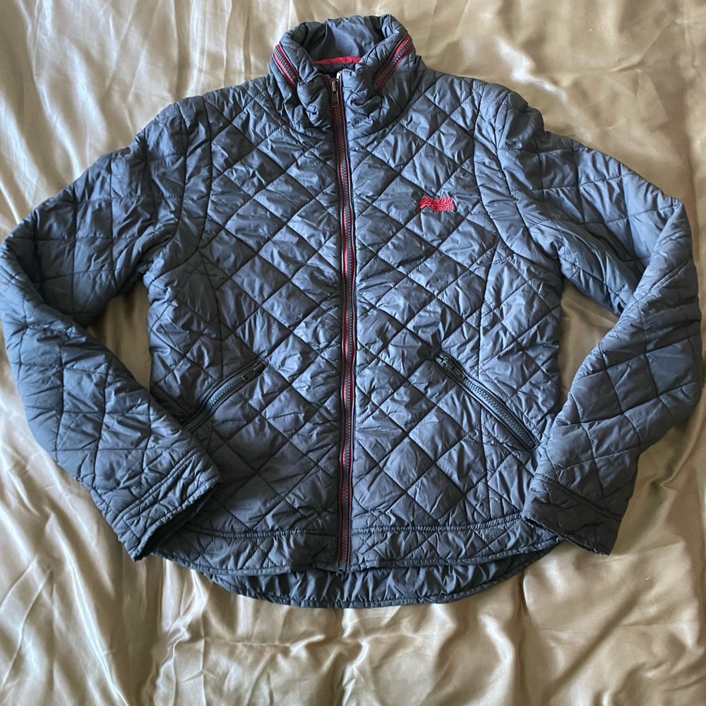SUPERDRY Athletic Edition Khaki Grey Diamond Quilted Light Zipper Jacket Large K